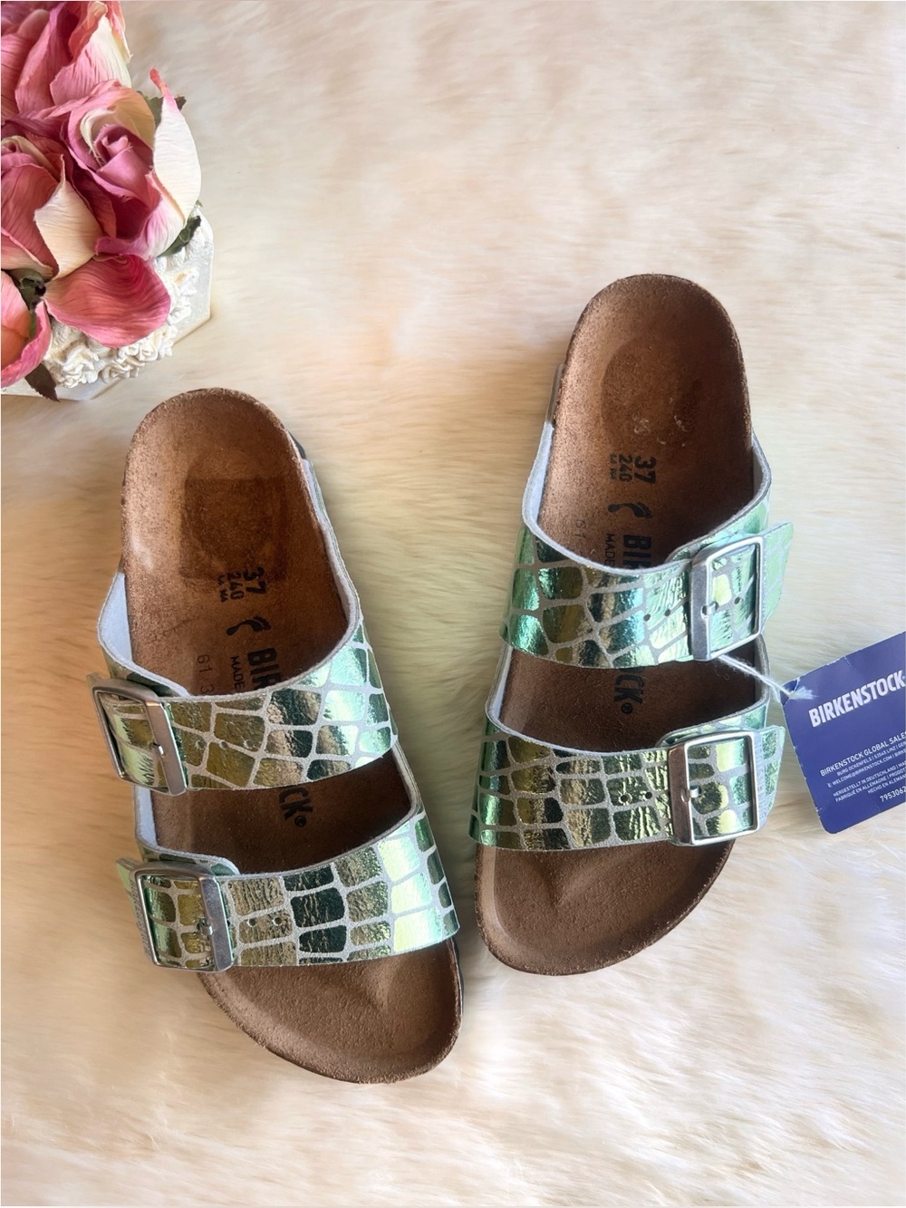 Birkenstock Arizona Gator Gleam Ocean Breeze Sandals